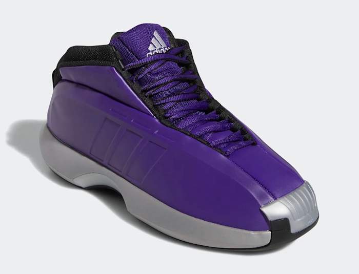 View of purple Adidas Crazy 1 shoe.